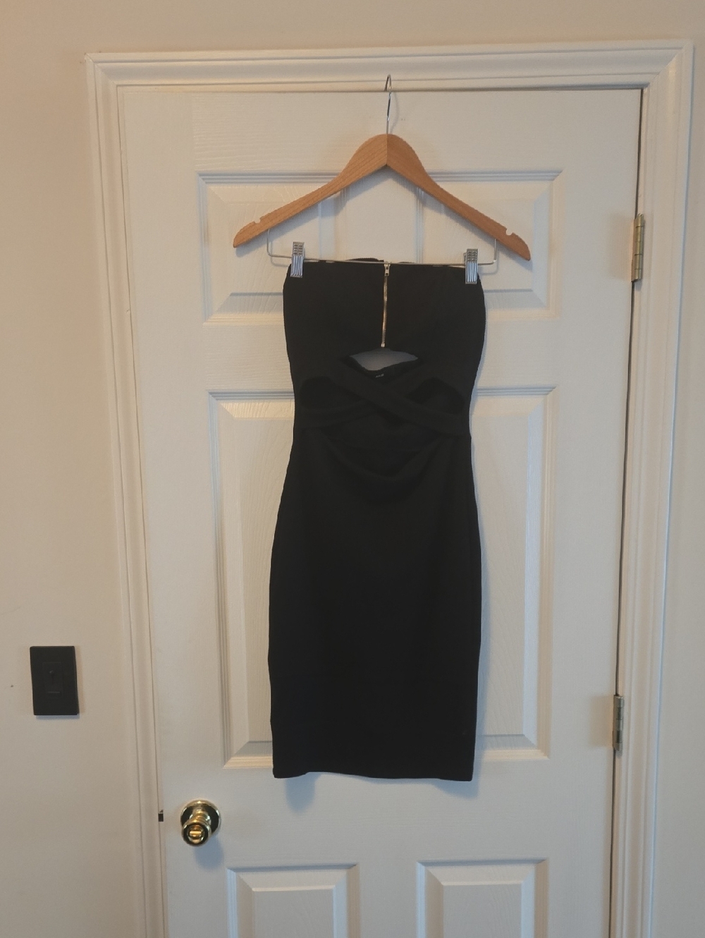Strapless Black Cutout Bodycon Dress with Twist Detail